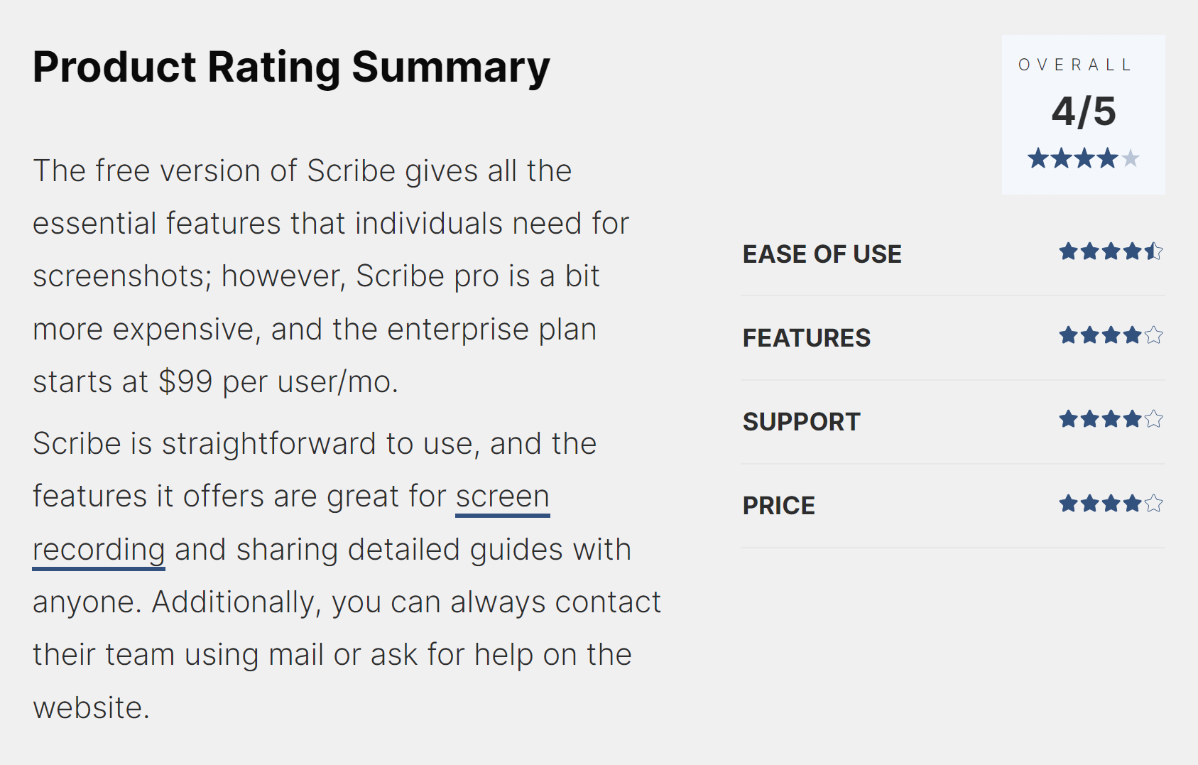 Product Rating Summary