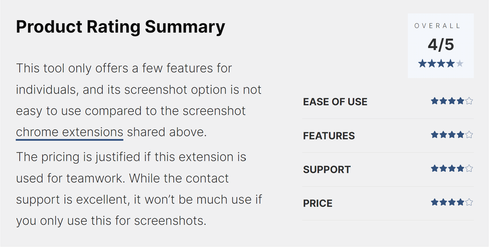 Product Rating Summary