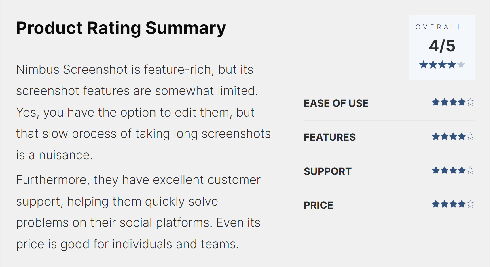 Product Rating Summary