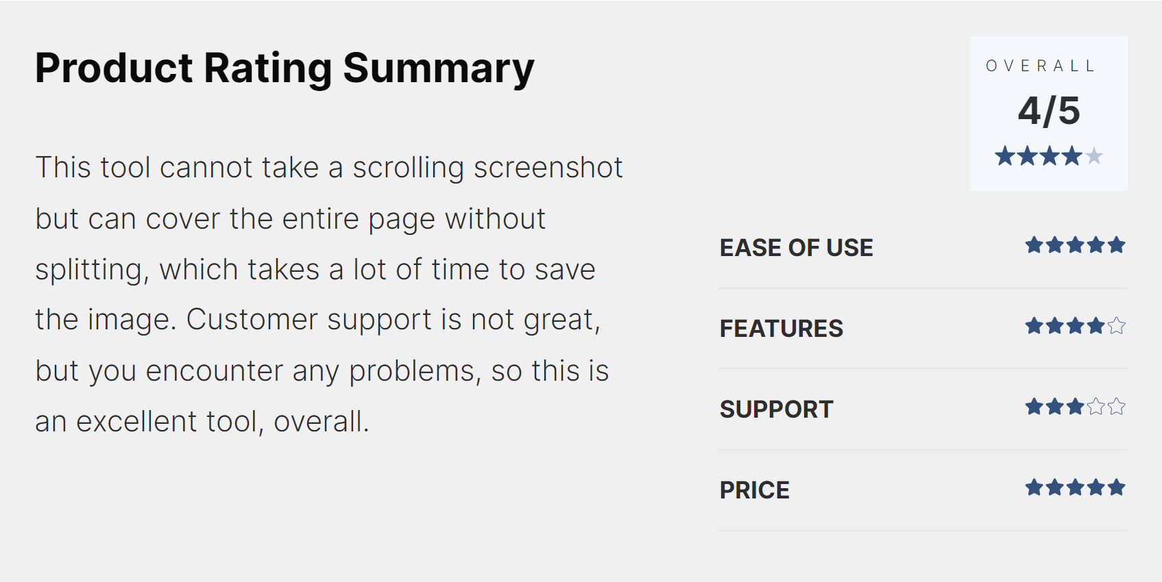 Product Rating Summary