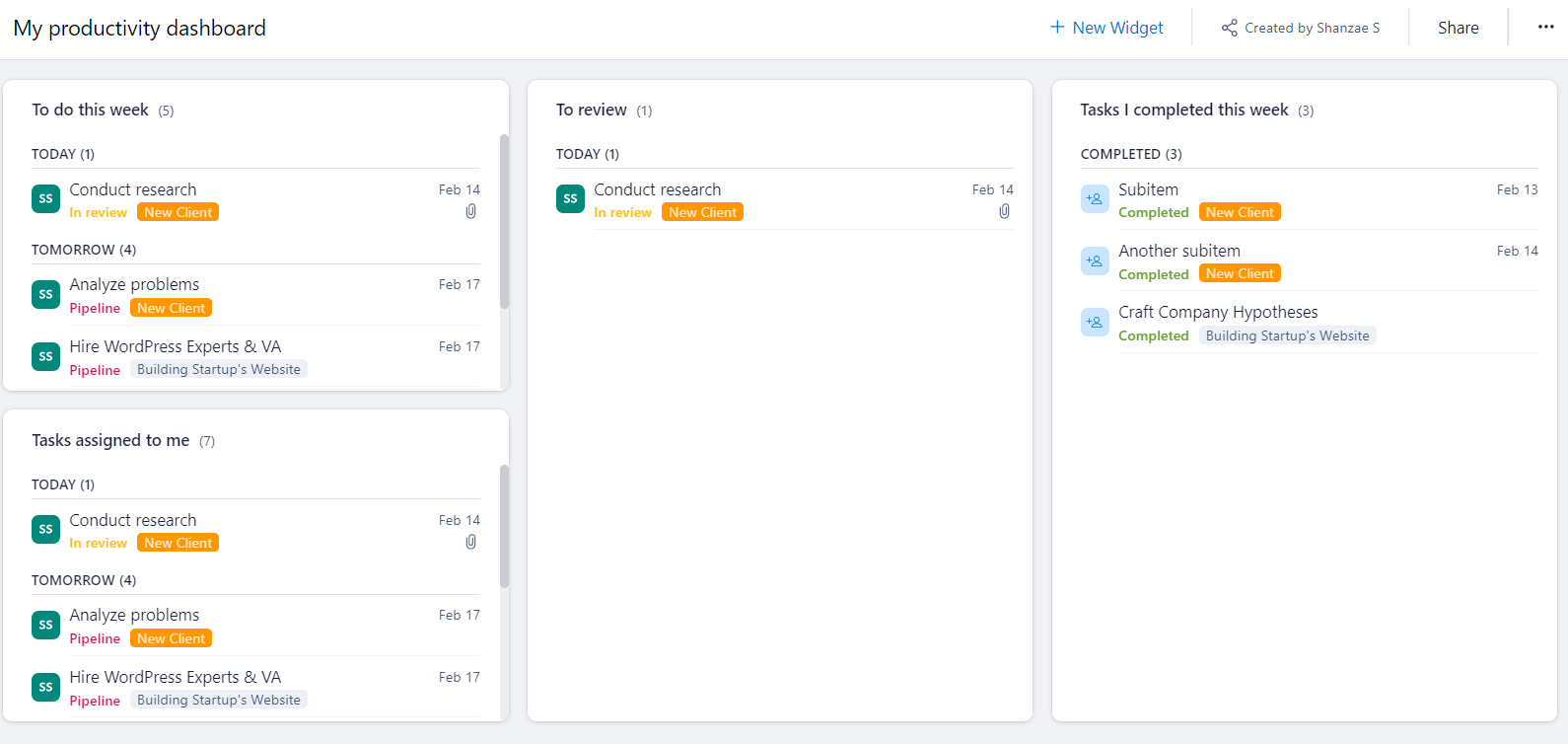 Productivity Dashboard
