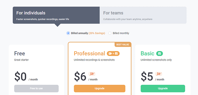 For individuals Billed Annually Price For individuals Billed Annually Price