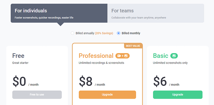 For individuals Billed Monthly Price For individuals Billed Monthly Price