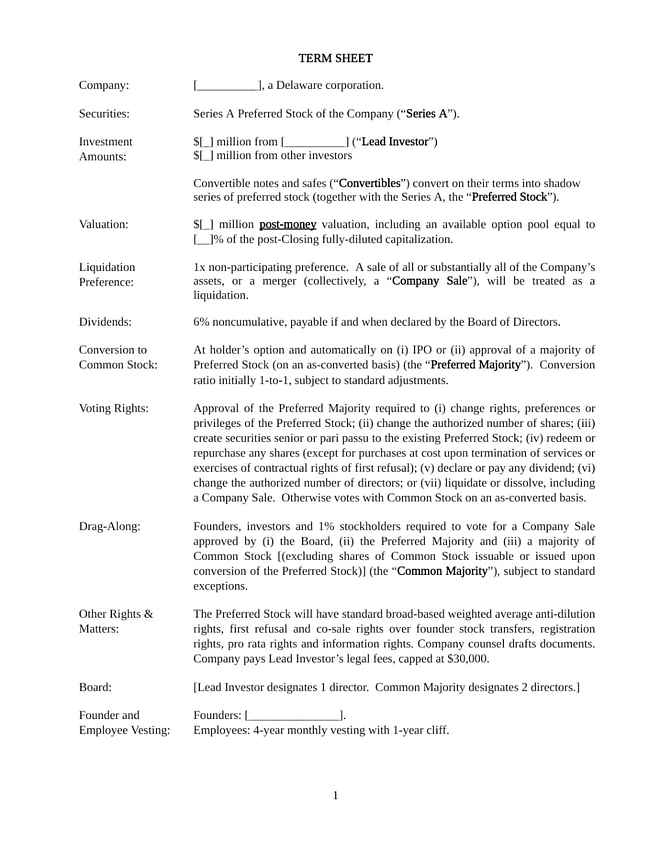 VC Term Sheet Example VC Term Sheet Example