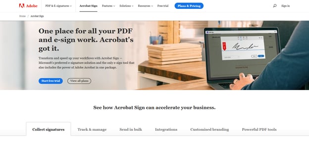 AdobeSign homepage
