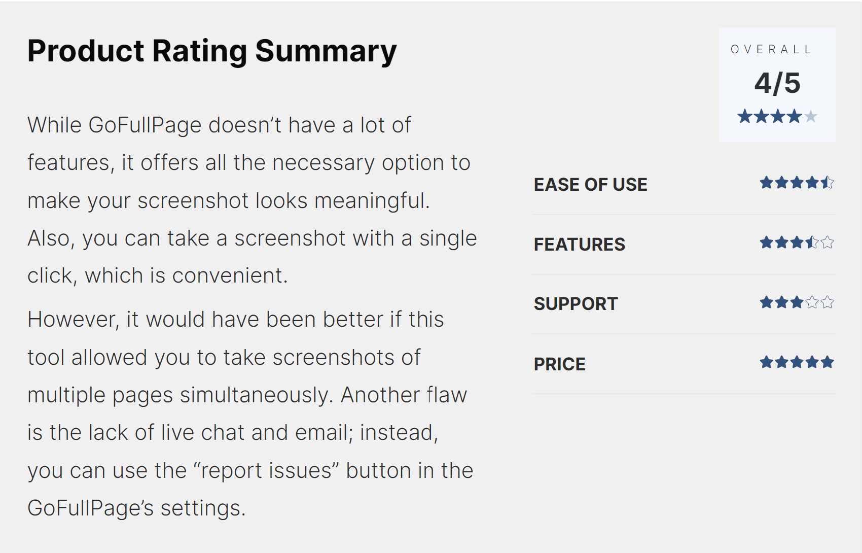 Product Rating Summary